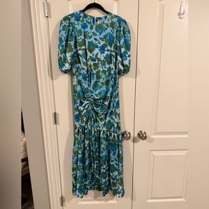 AMUR Long Sleeve Floral Dress in Blue and Green